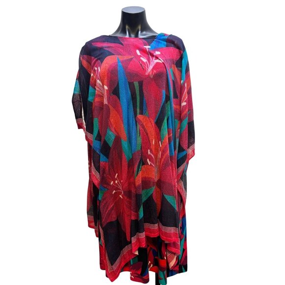 2p Tommy Bahama Floral Print Dress Matching Cover-Up Red Multicolor M - Picture 1 of 11